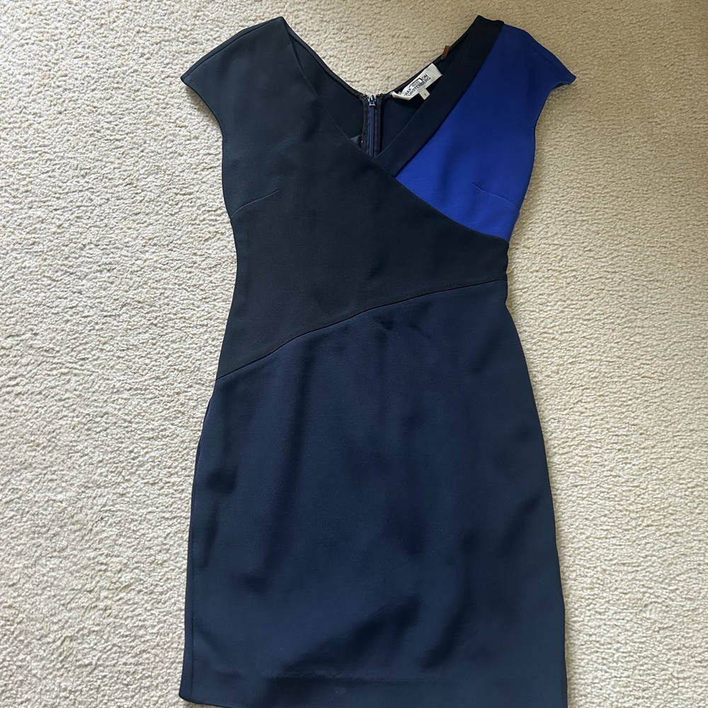 Diane Von Furstenberg Elegant Black and Blue Women's Dress